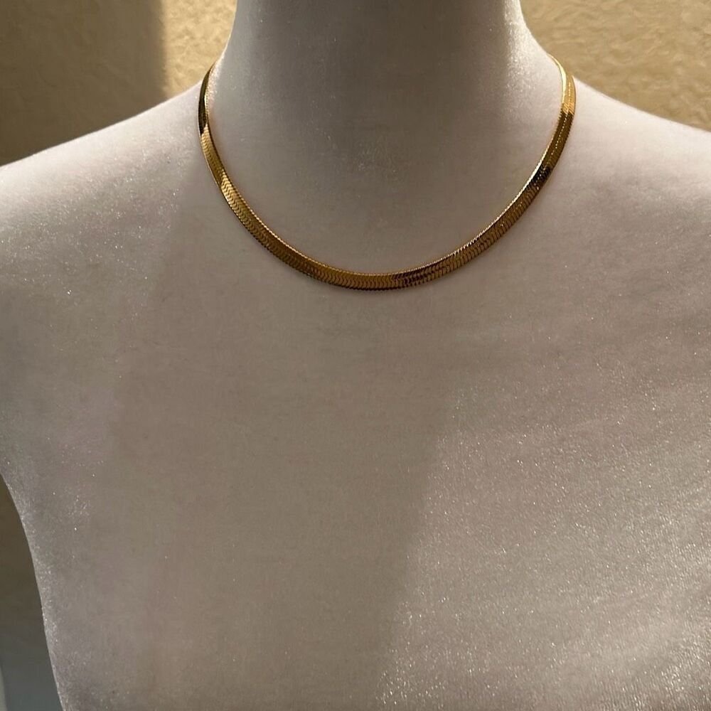 Jennifer Zeuner Allie Herringbone Chain Necklace 14k Hamilton Yellow Gold Plate